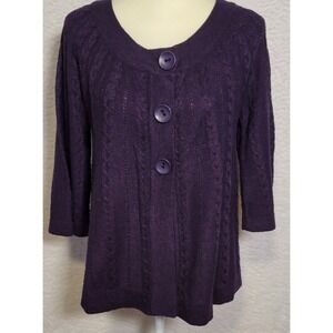 FYLO Cardigan Sweater Purple Blue Size Large Button Top 3/4 Sleeve 1143